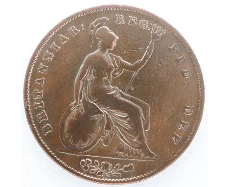 1844 copper penny of Queen Victoria. UK P&amp;P Group 0 (£6+VAT for the first lot and £1+VAT for subsequent lots) 