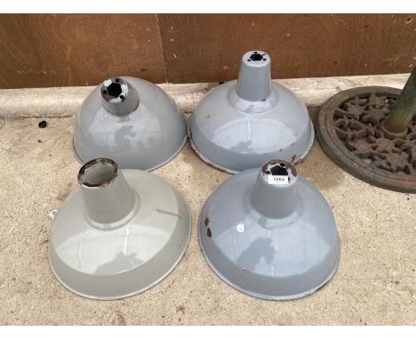 FOUR GREY METAL INDUSTRIAL STYLE LIGHT SHADES 