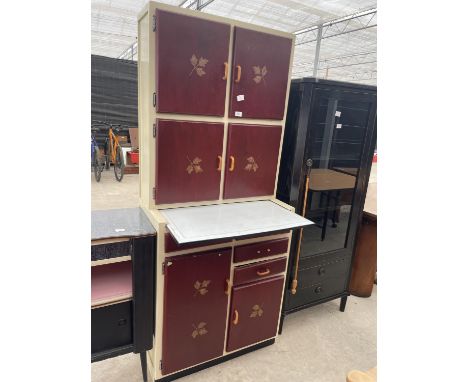 A MID 20TH CENTURY KITCHEN CABINET WITH PULL-OUT ENAMEL SLIDE, 30" WIDE 