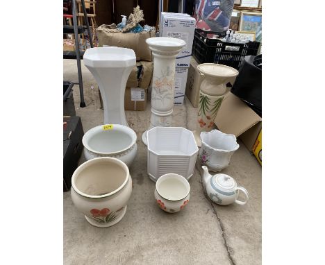 AN ASSORTMENT OF CERAMIC PLANTERS AND JARDINAIRE STANDS 