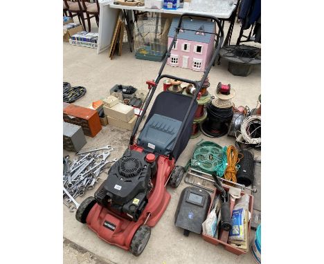 A SOVEREIGN PETROL ENGINE LAWN MOWER WITH GRASS BOX 