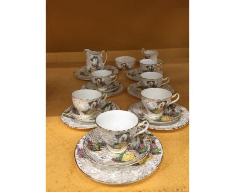 A VINTAGE TEA SET TO CONTAIN CUPS, SAUCERS, PLATES, JUG, SUGARBOWL 