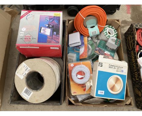 AN ASSORTMENT OF ELECTRIC CABLE AND LIGHT FITTINGS ETC 