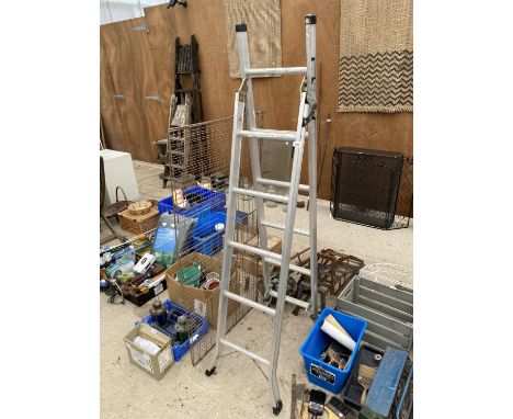 AN ABRU THREE WAY LADDER AND A METAL FOLDING GUARD 