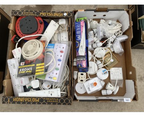 AN ASSORTMENT OF ELECTRICAL FITTINGS TO INCLUDE LIGHT FITTINGS AND EXTENSION LEADS ETC 