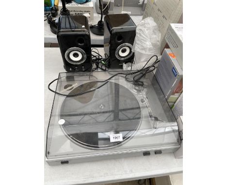 AN ION RECORD PLAYER AND TWO GENIUS SPEAKERS 