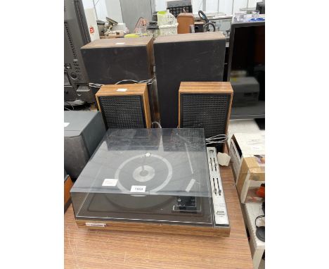 A FERGUSON RECORD PLAYER WITH FOUR WOODEN CASED SPEAKERS 