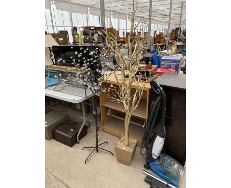 A DECORATIVE ARTIFICIAL TREE AND A LIGHT UP TREE 