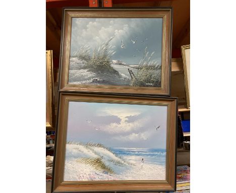TWO OILS ON CANVAS OF SEASCAPE SCENES, ONE SIGNED GILLEY 