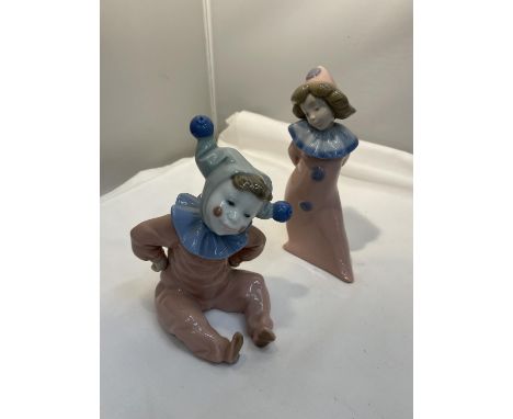 TWO NAO FIGURES TO INCLUDE A GIRL PIERROT CLOWN AND A BOY JESTER 