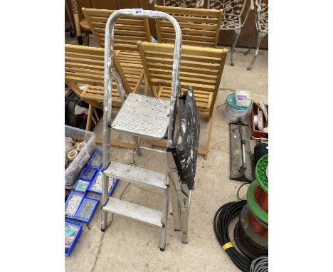 A TWO RUNG ALUMINIUM STEP LADDER AND A TWO RUNG STEP STOOL 