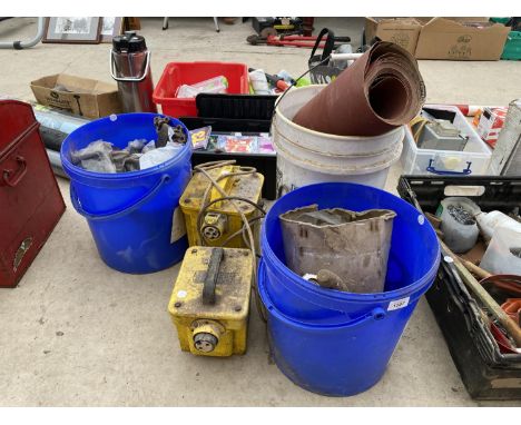 AN ASSORTMENT OF ITEMS TO INCLUDE TWO 110V TRANSFORMERS AND GATE HINGES ETC 