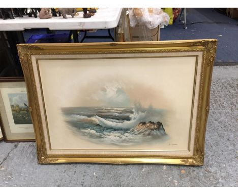 A LARGE GILT FRAMED OIL ON CANVAS OF A SEASCAPE SIGNED B GILDER 89CM X 63CM 