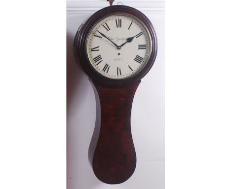 John Gudgeon of Bury St Edmunds - early 19th century mahogany teardrop striking tavern clock, having a signed white enamel di