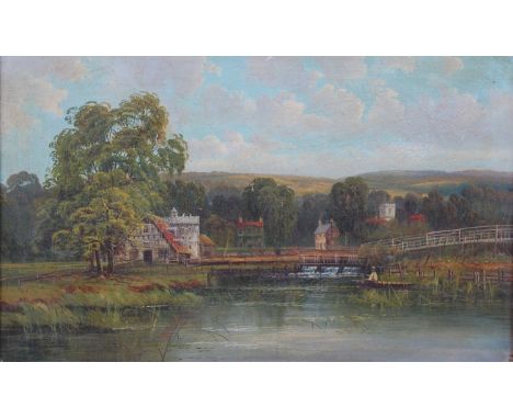 R Allam - River landscape with lone boatman, oil on canvas, signed lower left, 30.5 x 50cm 