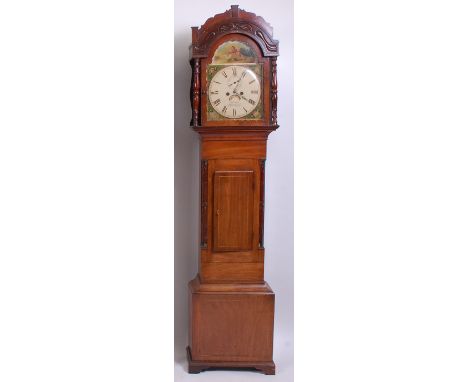 Thomas Dold of Merthyr - early 19th century mahogany longcase clock, having painted arched dial (w.13") signed to the centre,