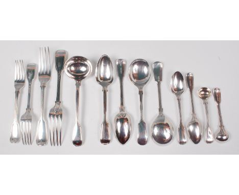 A Victorian silver harlequin cutlery suite, in the Fiddle & Thread pattern, comprising; twelve table forks, twelve dessert fo