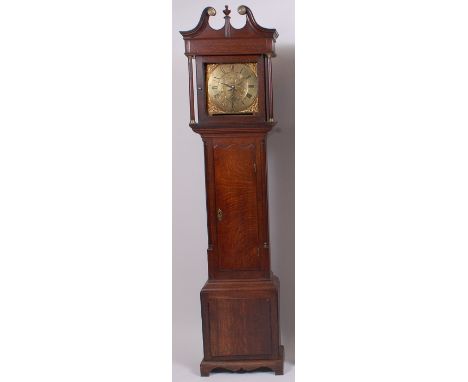 Joseph Batty of Halifax - a circa 1800 oak longcase clock, having broken swan neck pediment, twin pilasters flanking square b