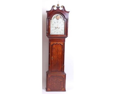 Walker of Nantwich - Early 19th century North Country oak and mahogany crossbanded longcase clock, having a broken swan neck 