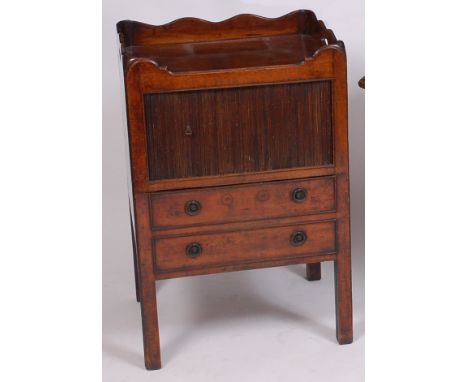A George III mahogany tray-top night commode, having a tambour front above pull-out base with twin dummy drawers, w.53cm, d.4