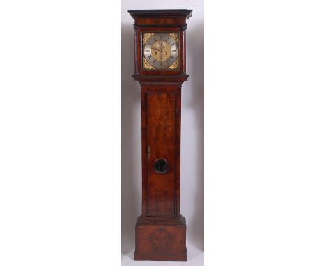 Samuel Hollyar of London - 18th century walnut cased longcase clock, the hood having three quarter turned pilasters flanking 