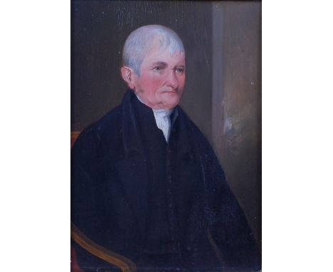 Mid-19th century English school - Half length portrait of Dr Arnold, the headmaster of Rugby School, oil on panel, 34.5 x 24c