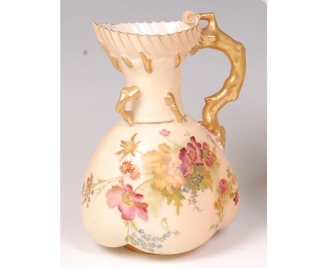 A Royal Worcester blushware jug, decorated with sprays of wildflowers and heightened in gilt, shape No.1507, green mark, circ