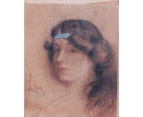 R J Mathews - Bust portrait of V Stewart Richardson, pastel, signed and titled lower left, 48 x 39cm  Condition Report / Extr