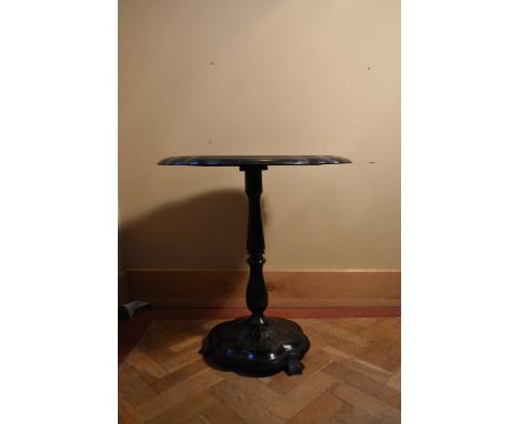A late 19th century papier mache hand decorated occasional table with mother of pearl inlay. H.68cm 