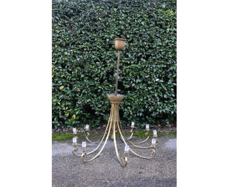 A large gilt metal ten branch ceiling chandelier. H.117 Dia.90cm 