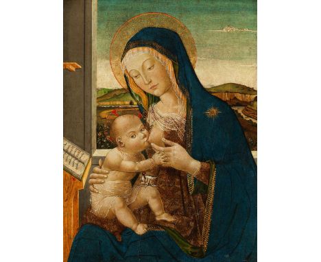 Neroccio di Bartolomeo de‘ Landi, 1447 – 1500 Siena, zug.MARIA LACTANS Tempera/Öl auf Holz, Muschelgoldmalerei im Nimbus und 