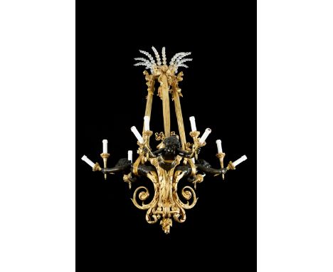Figürlicher Bronzelüster115 x 70 cm. Frankreich, Mitte 19. Jahrhundert. Vermutlich nach einem Modell von Henry Dasson (1825 –