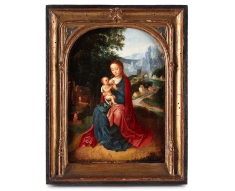 Flämischer Meister, wohl Brügge, um 1610 – 1620MADONNA MIT DEM KIND Öl auf nach oben abgerundeter Holztafel. 22 x 15,5 cm. In