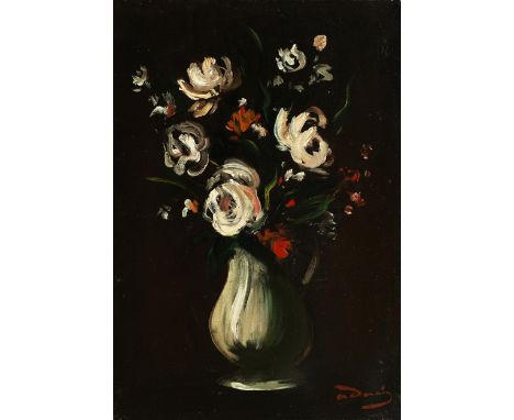 André Derain, 1880 – 1954BLUMENSTRAUSS IN EINER VASE MIT HENKEL Öl auf Leinwand, auf Holz. Parkettiert.46 x 32 cm. Rechts unt