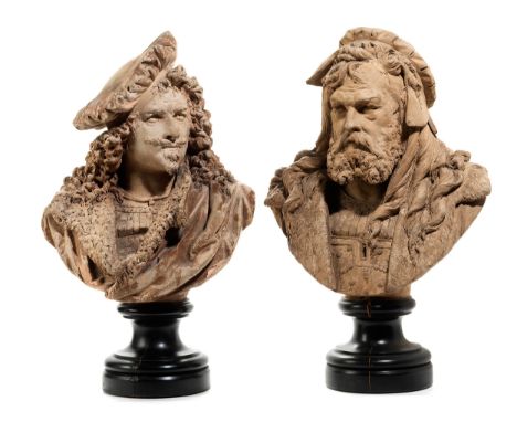 Albert-Ernest Carrier-Belleuse, 1824 Aisne – 1887 Sèvres Paar Terrakotta-Büsten vonALBRECHT DÜRER sowie REMBRANDT VAN RIJNGes