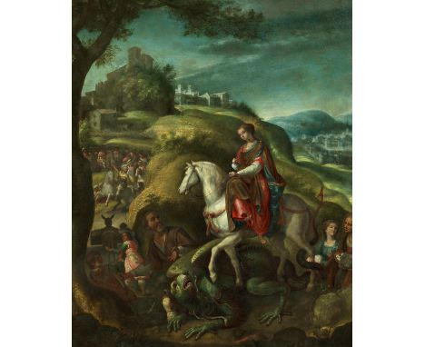 Pietro de Lignis, auch genannt „Pieter van den Houte“, um 1577 Mechelen – 1627 RomDIE HEILIGE MARGARETA ZU PFERD ÜBER EINEM D