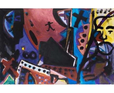 A. R. Penck,1939 Dresden – 2017 ZürichÜB MAL GOT, 1993/94 Acryl auf Leinwand, Übermalung eines Bildes von Gottfried Bräunling