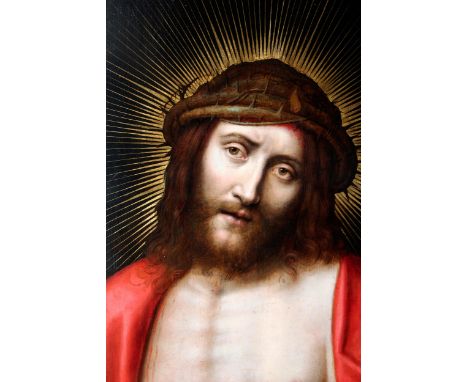 Carlo Dolci, 1616 Florenz – 1686 ebenda, in der Art vonCHRISTUS ALS SCHMERZENSMANN Öl auf Holz. 65 x 47 cm. Verso mit den Zei