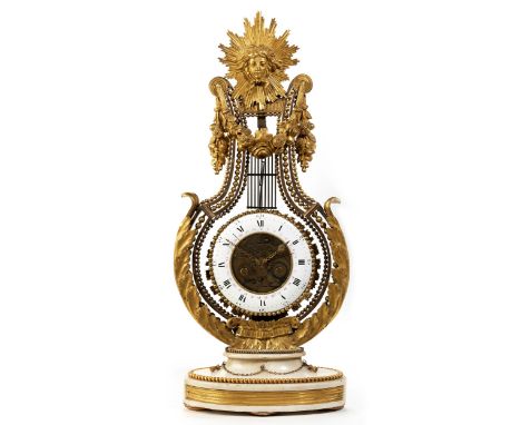 Französische Louis XVI-Lyra-KaminuhrHöhe: 63 cm. Breite: 28 cm. Frankreich, Ende 18. Jahrhundert oder Epoche Ludwig XVIII, An