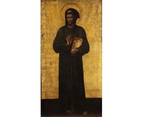 Bonaventura Berlinghieri,1210 Lucca – 1287 ebenda, zug.DER HEILIGE FRANZISKUS Öl, Tempera und Goldgrund auf Leinwand. 140,5 x