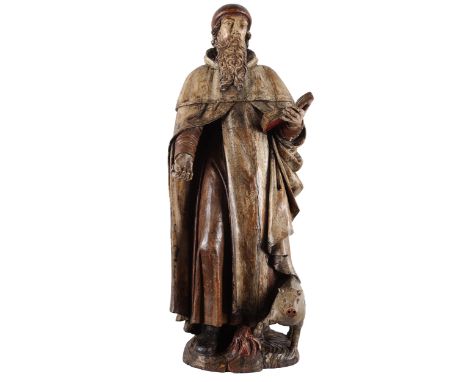 Thomas Hazart, um 1530 – 1610 MechelenBEDEUTENDE SCHNITZFIGUR DES HEILIGEN ANTONIUS ABBAS&nbsp;Höhe: 86 cm. Bildhauer-Signatu