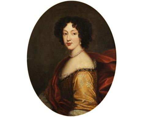 Jakob Ferdinand Vouet,1639 – 1689 Paris, zug.BILDNIS EINER HÖFISCHEN DAME Öl auf Leinwand im Oval. 74 x 59 cm. Verso auf der 