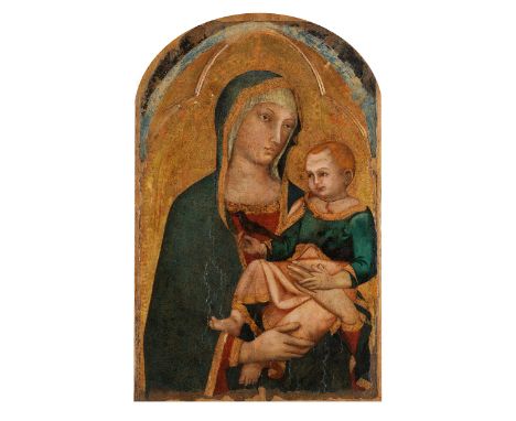 Jacopo di Mino del Pellicciaio, 1315/19 Siena – vor 1396MADONNA MIT DEM KINDE Tempera auf Pappelholz. 100,5 x 52 cm. Ungerahm