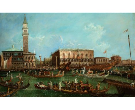 Francesco Zanin,um 1824 – 1884 Venedig, zug.DIE RÜCKKEHR DES BUCINTORO ZUR MOLE AM HIMMELSFAHRTSTAG Öl auf Leinwand. Doublier