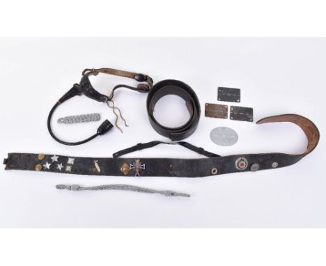 WW2 German “Hate” Belt, being a standard leather combat belt which has had various medals and insignia attached when collecte