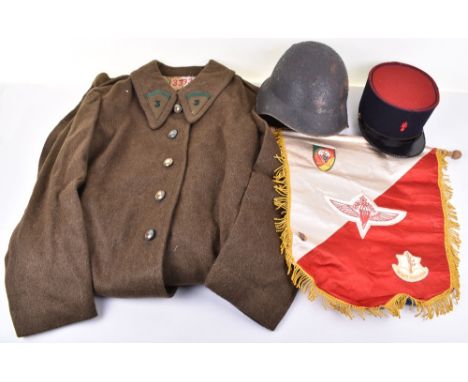 French Foreign Legion Greatcoat, in dark brown wool with embroidered collar patches and brass Foreign legion buttons. Partial