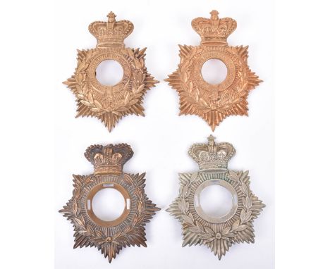 4x Other Ranks Helmet Plate Backing Plates, being 3x brass and 1 white metal universal pattern examples. All missing the cent