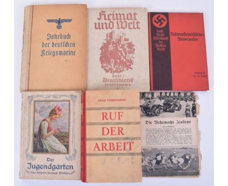 Group of Six Third Reich Books. ‘Jahrbuch der Deutschen Kriegsmarine 1941’, tear to spine approx. 4”; illustrated propaganda 