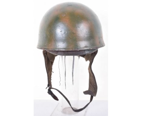 WW2 Style British Camouflaged Despatch Riders Steel Helmet, complete with its original liner system to the interior. Sweatban