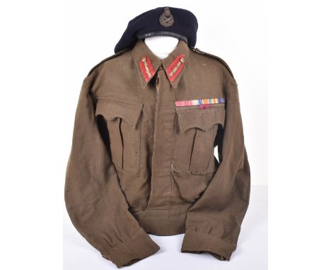 WW2 British Major Generals Battle Dress and Beret, private purchase Battle Dress blouse with insignia to the collar and shoul